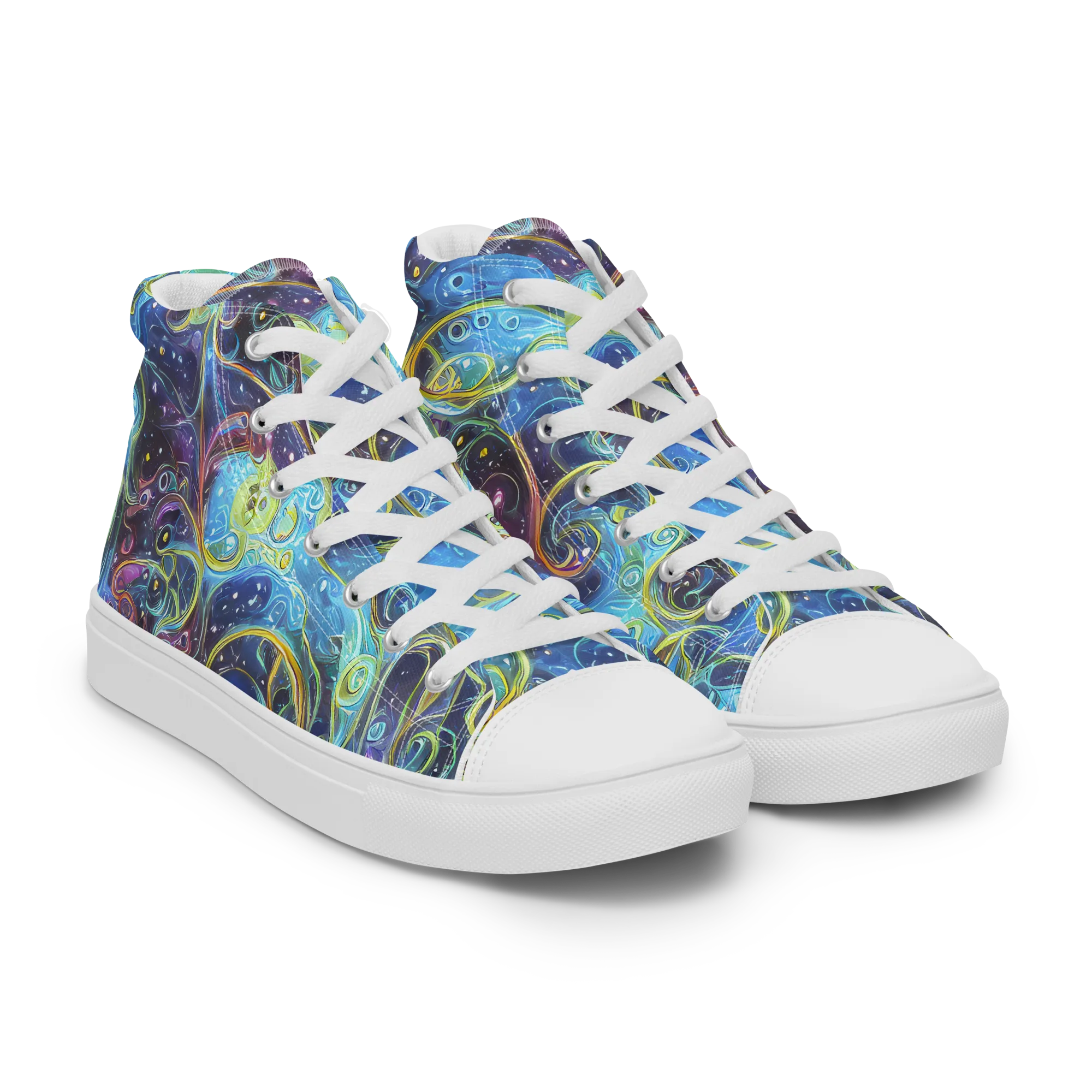Azure Labyrinth on Women's High Top Canvas Shoes — Right Front