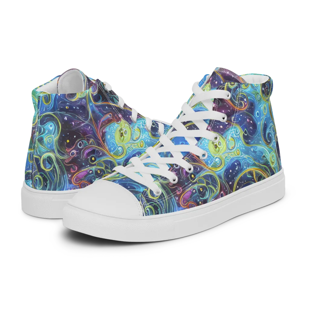Azure Labyrinth on Women's High Top Canvas Shoes — Left