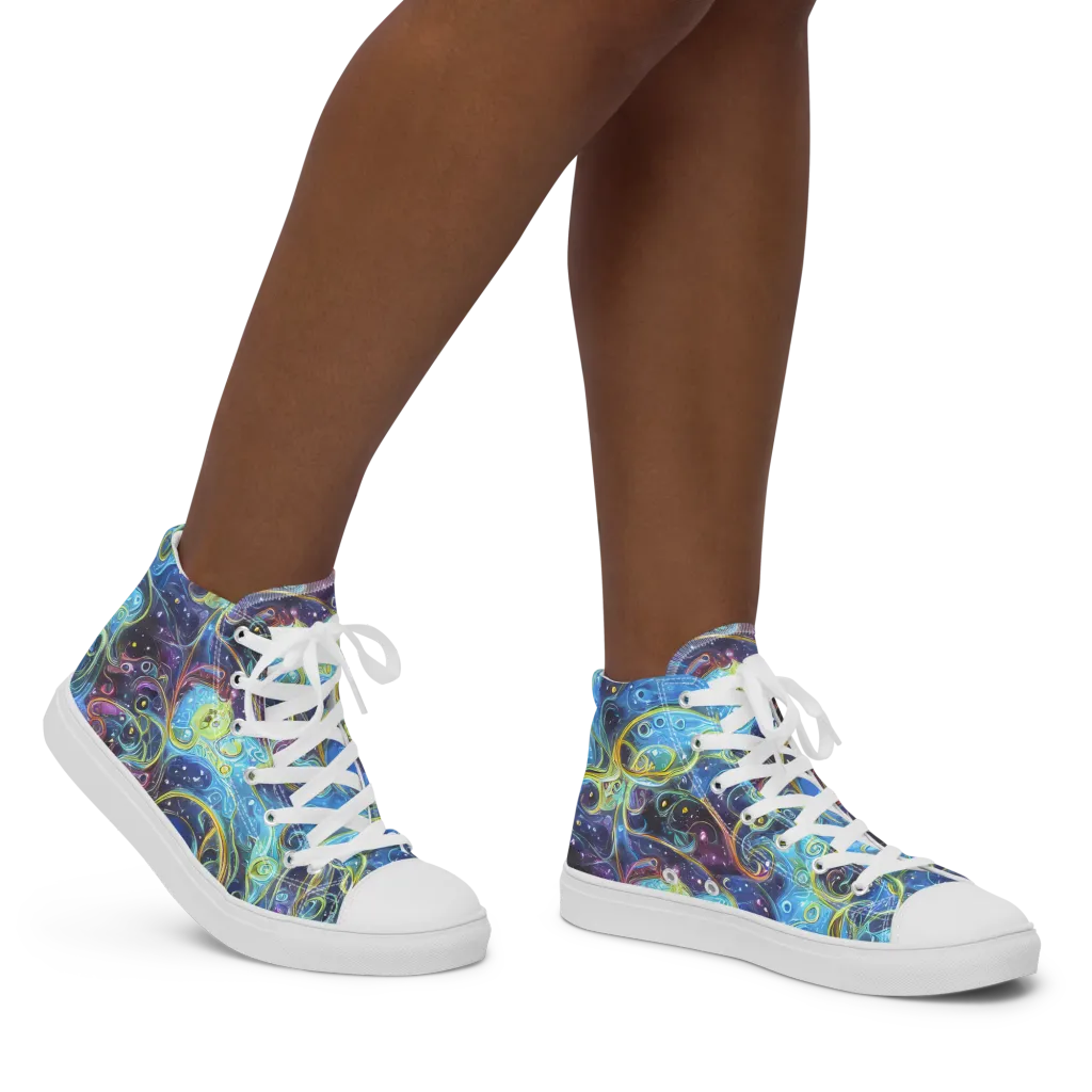 Azure Labyrinth on Women's High Top Canvas Shoes — Right