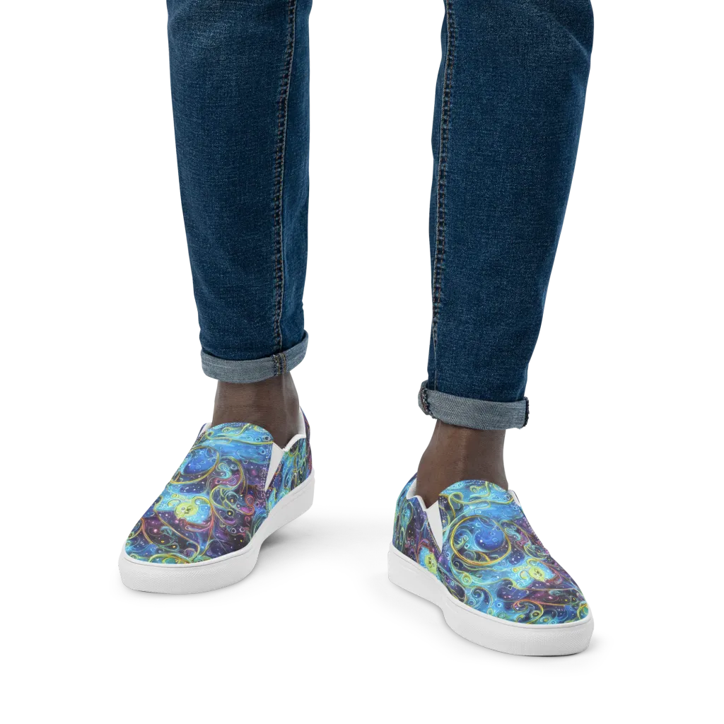 Azure Labyrinth on Men's Slip-On Canvas Shoes — Front