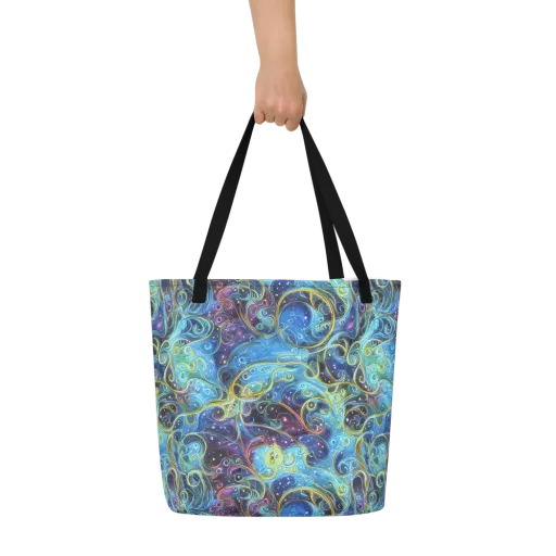 Azure Labyrinth on a Large Tote Bag W/ Pocket