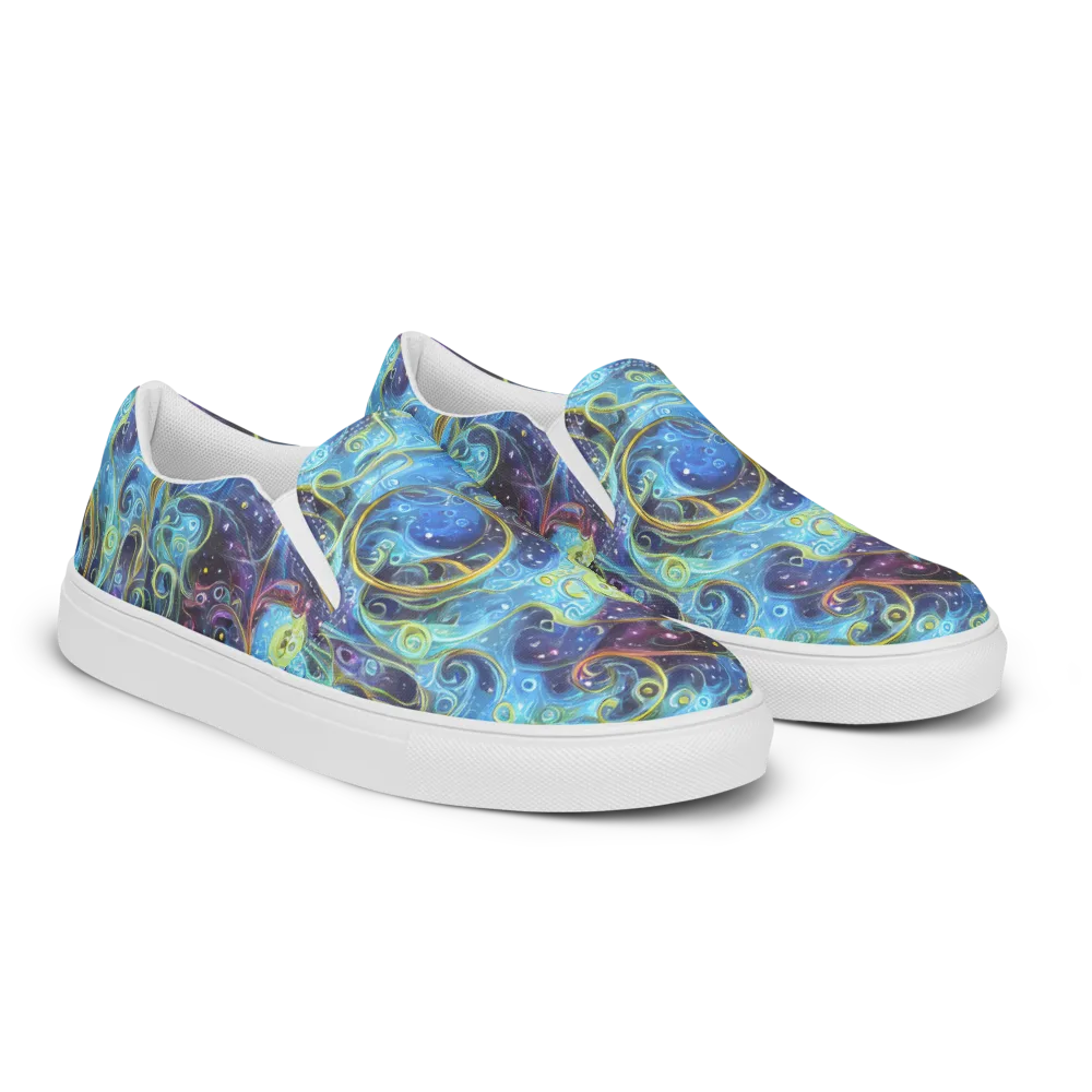 Azure Labyrinth on Women's Slip-On Canvas Shoes — Right Front