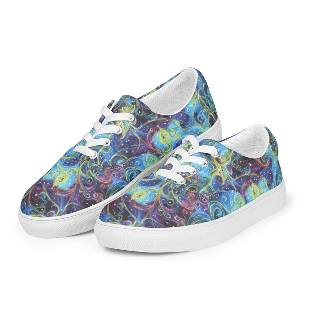 Azure Labyrinth on Men's Lace-Up Canvas Shoes — Left Front