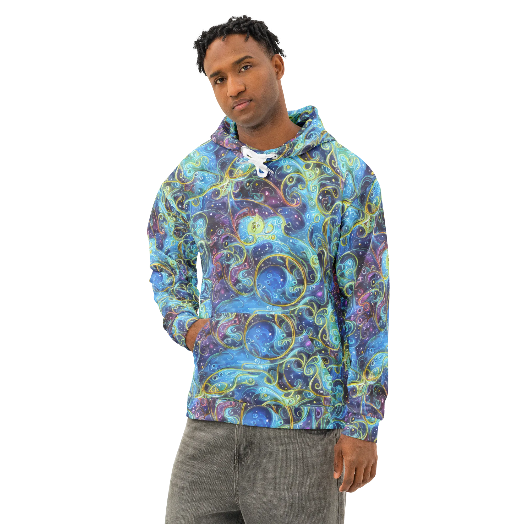 Azure Labyrinth on Cotton Hoodie — Left Front