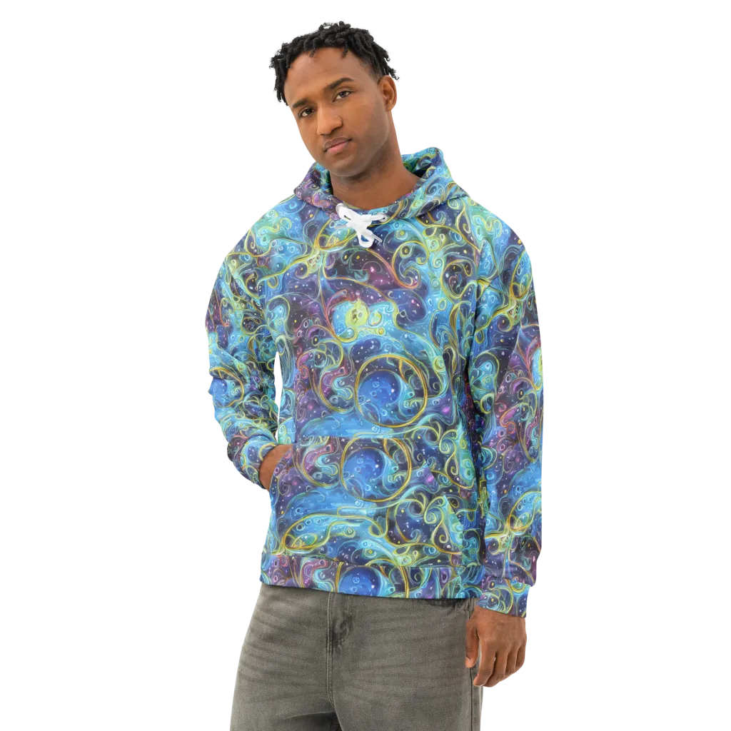 Azure Labyrinth on Cotton Hoodie — Left Front