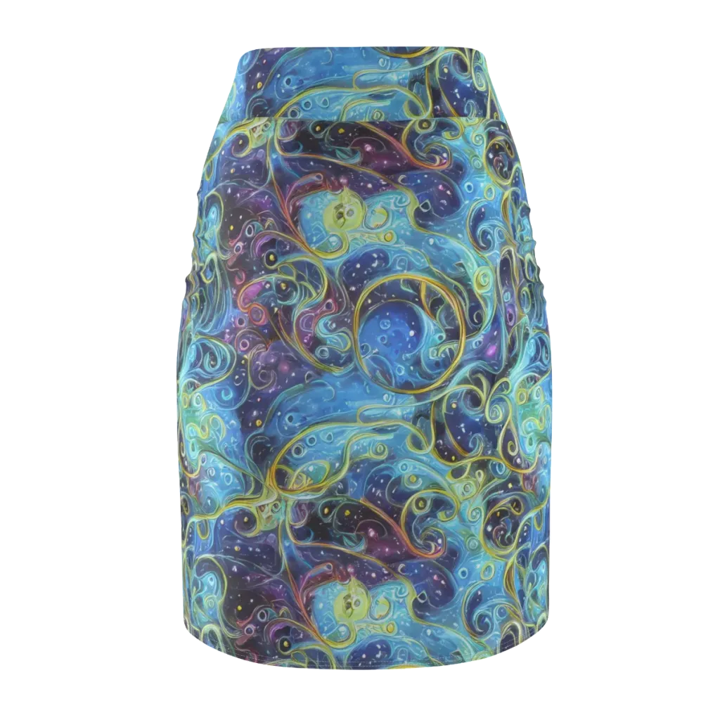 Azure Labyrinth on Pencil Skirt — Back