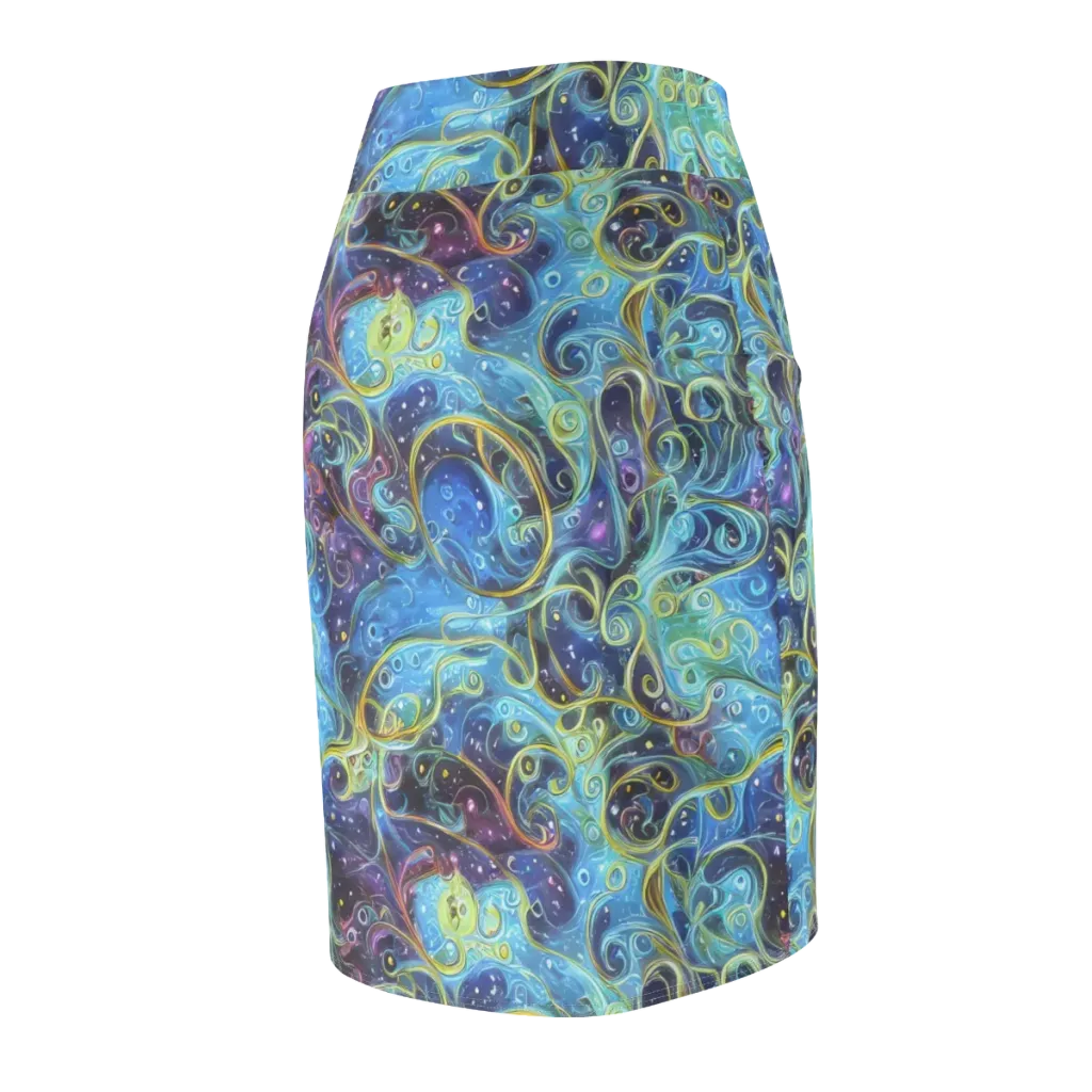 Azure Labyrinth on Pencil Skirt — Back Side