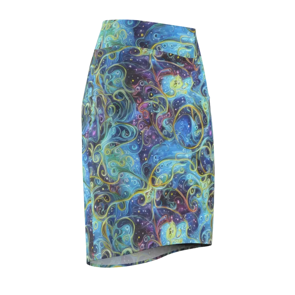 Azure Labyrinth on Pencil Skirt — Front Side