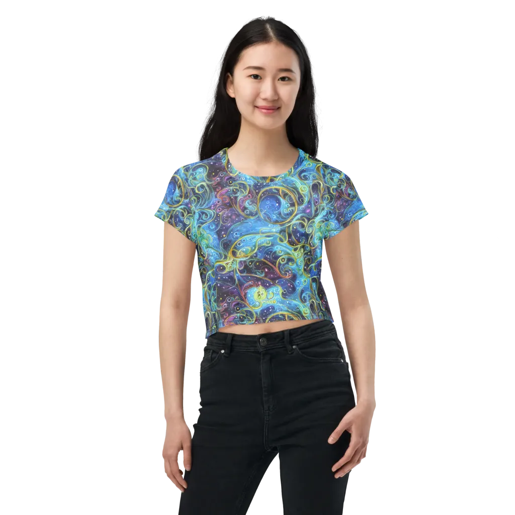 Azure Labyrinth on Crop Tee — Front