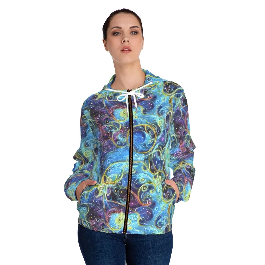 Azure Labyrinth on Women's Full-Zip Hoodie — Front On Person