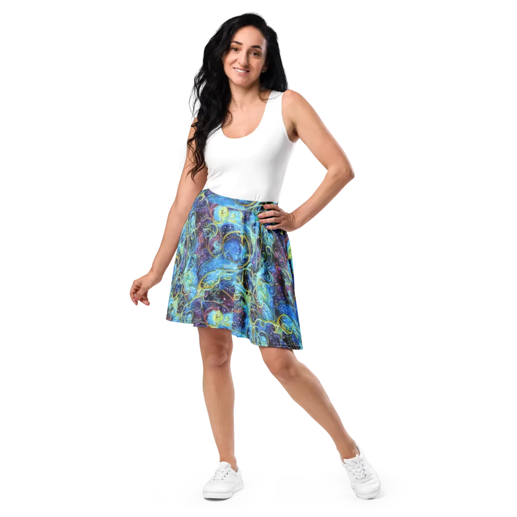 Azure Labyrinth on Skater Skirt — Front