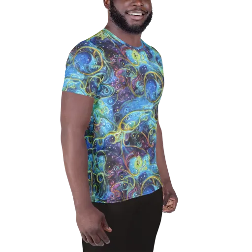 Azure Labyrinth on a Men's Athletic T-Shirt