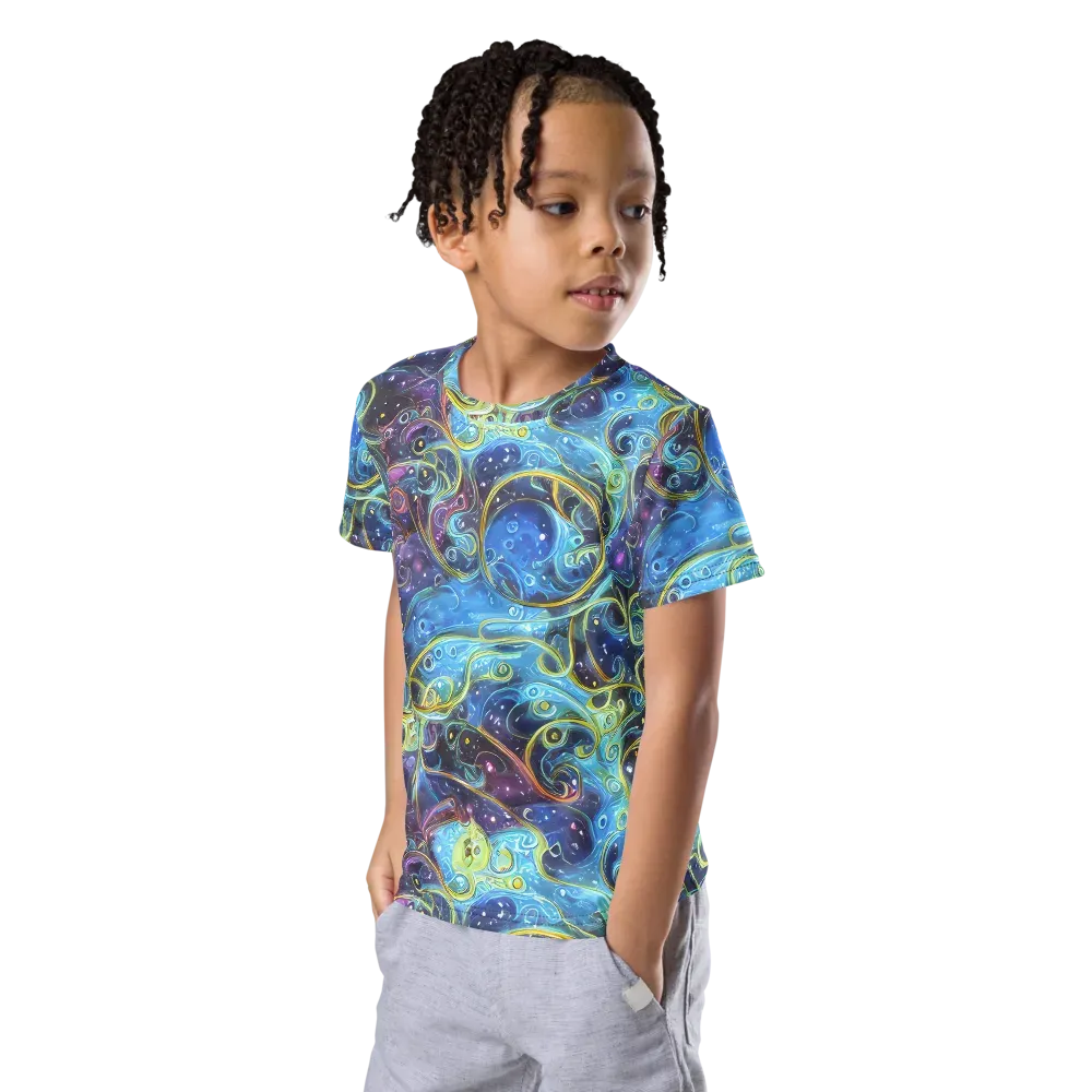 Azure Labyrinth on Kids Crew Neck T-Shirt — Left Front
