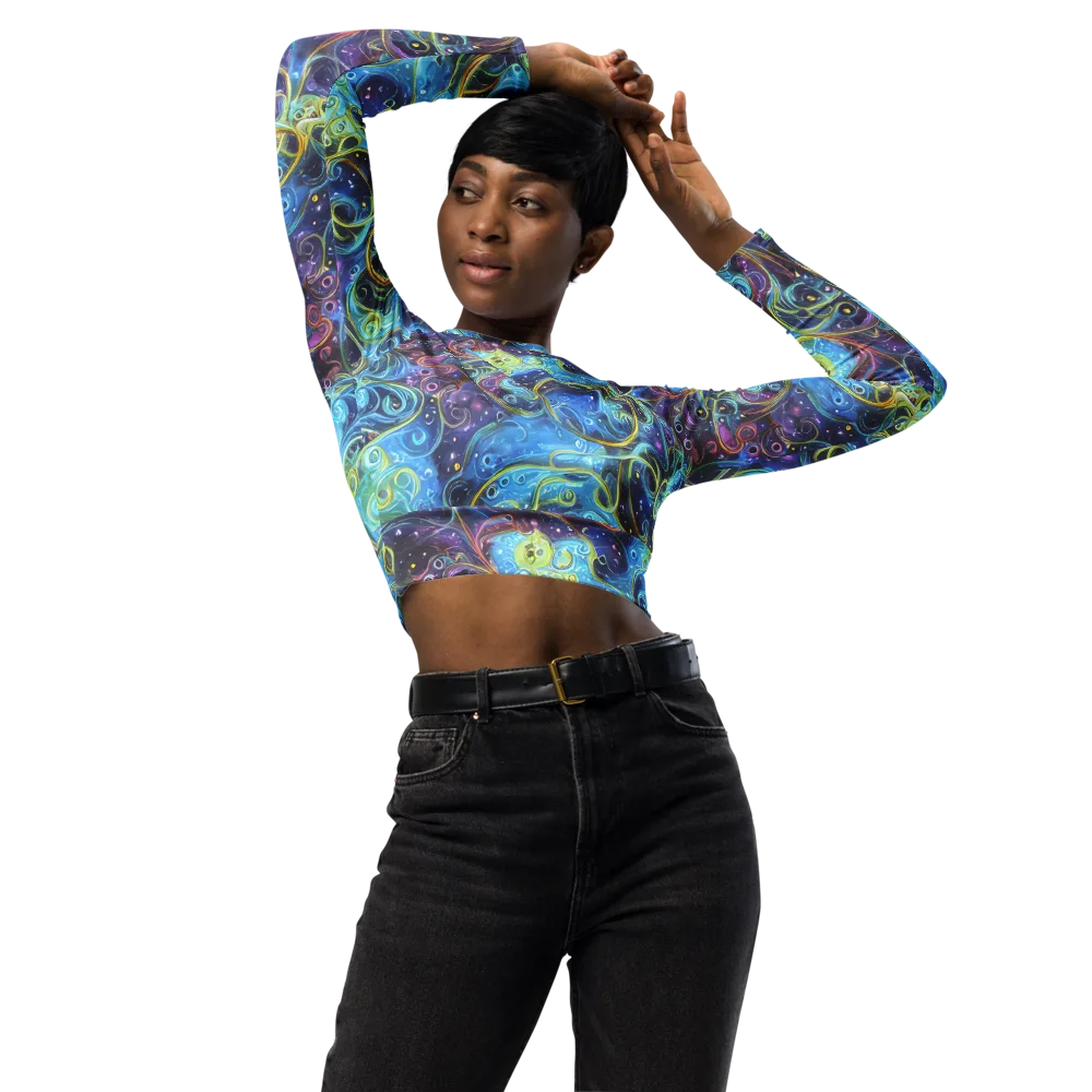 Azure Labyrinth on Long Sleeve Crop Top — Front