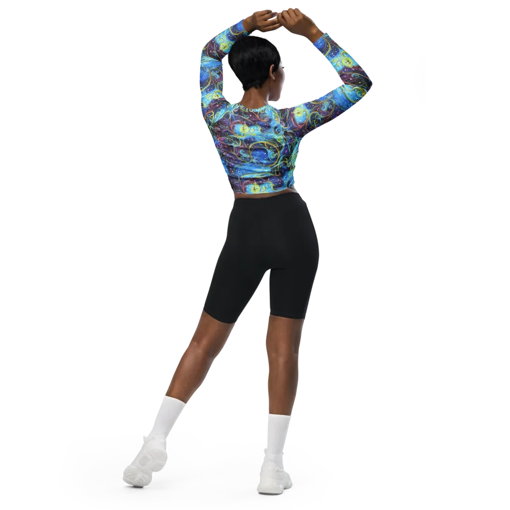 Azure Labyrinth on Long Sleeve Crop Top — Back