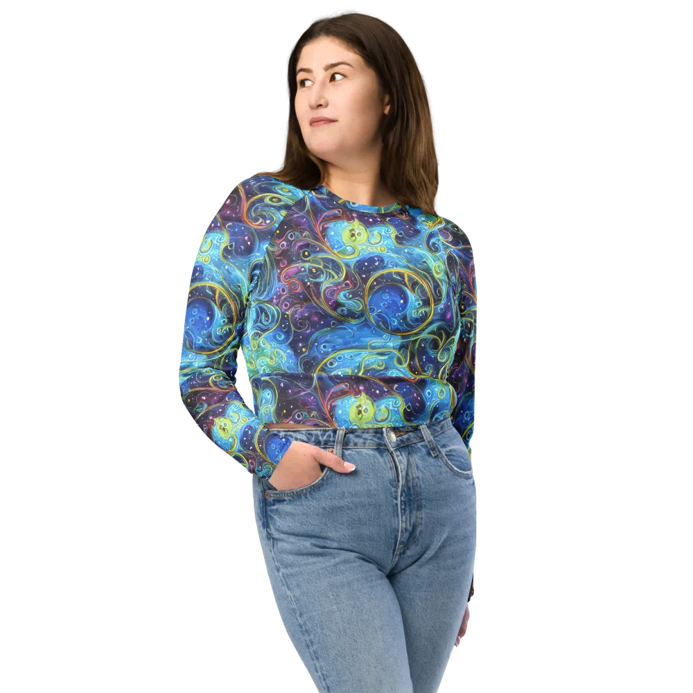 Azure Labyrinth on Long Sleeve Crop Top — Front