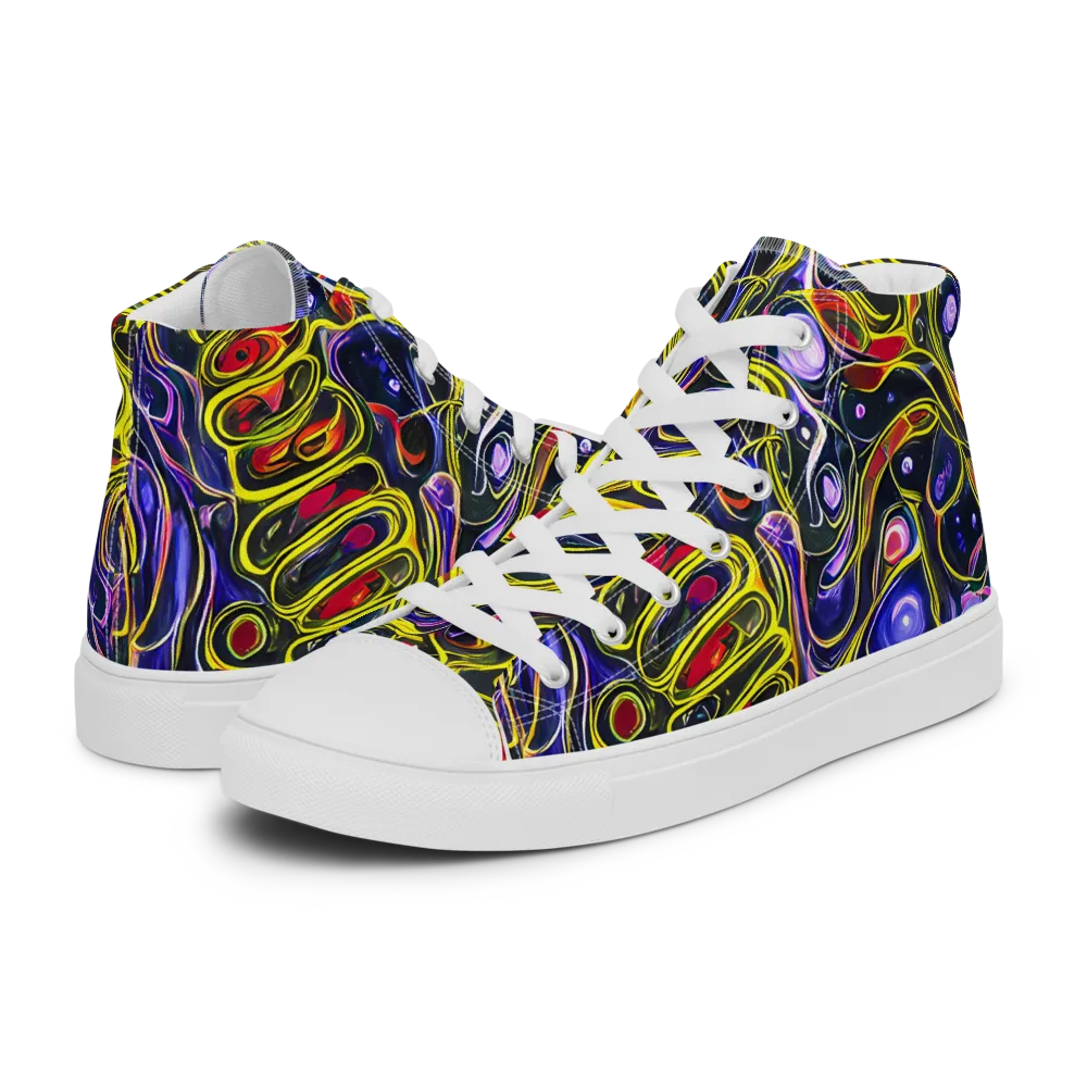 Prismatic Circuitry on Men's High Top Canvas Shoes — Left