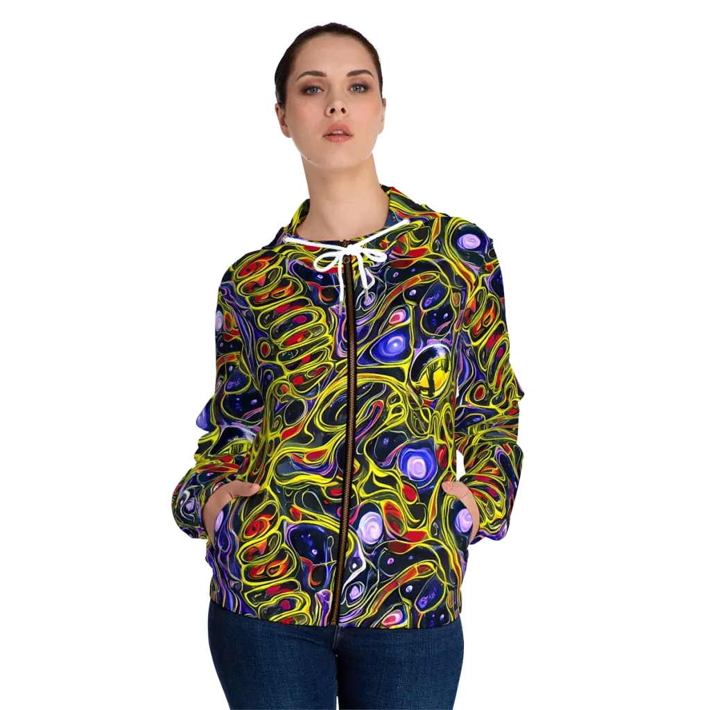 Prismatic Circuitry on Women's Full-Zip Hoodie — Front On Person