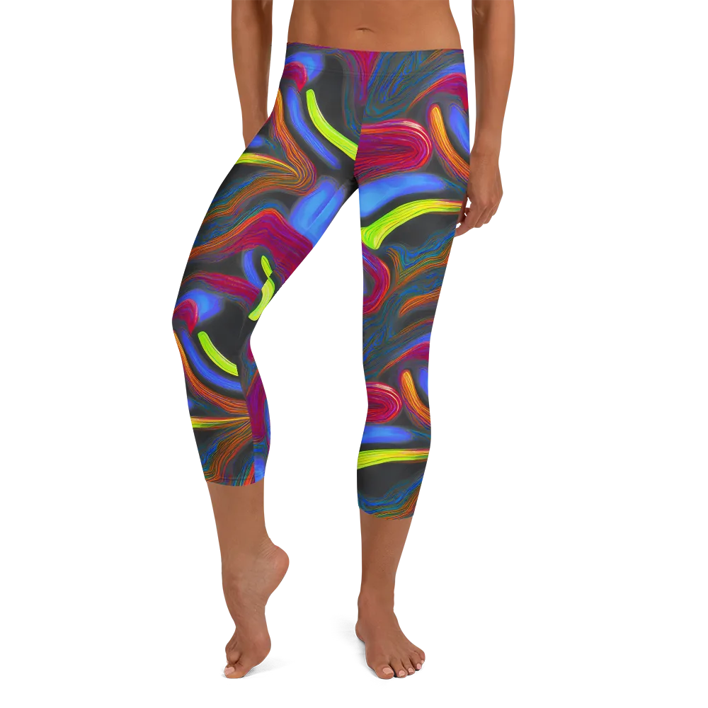 Electric Rivers on Capri Leggings — Front