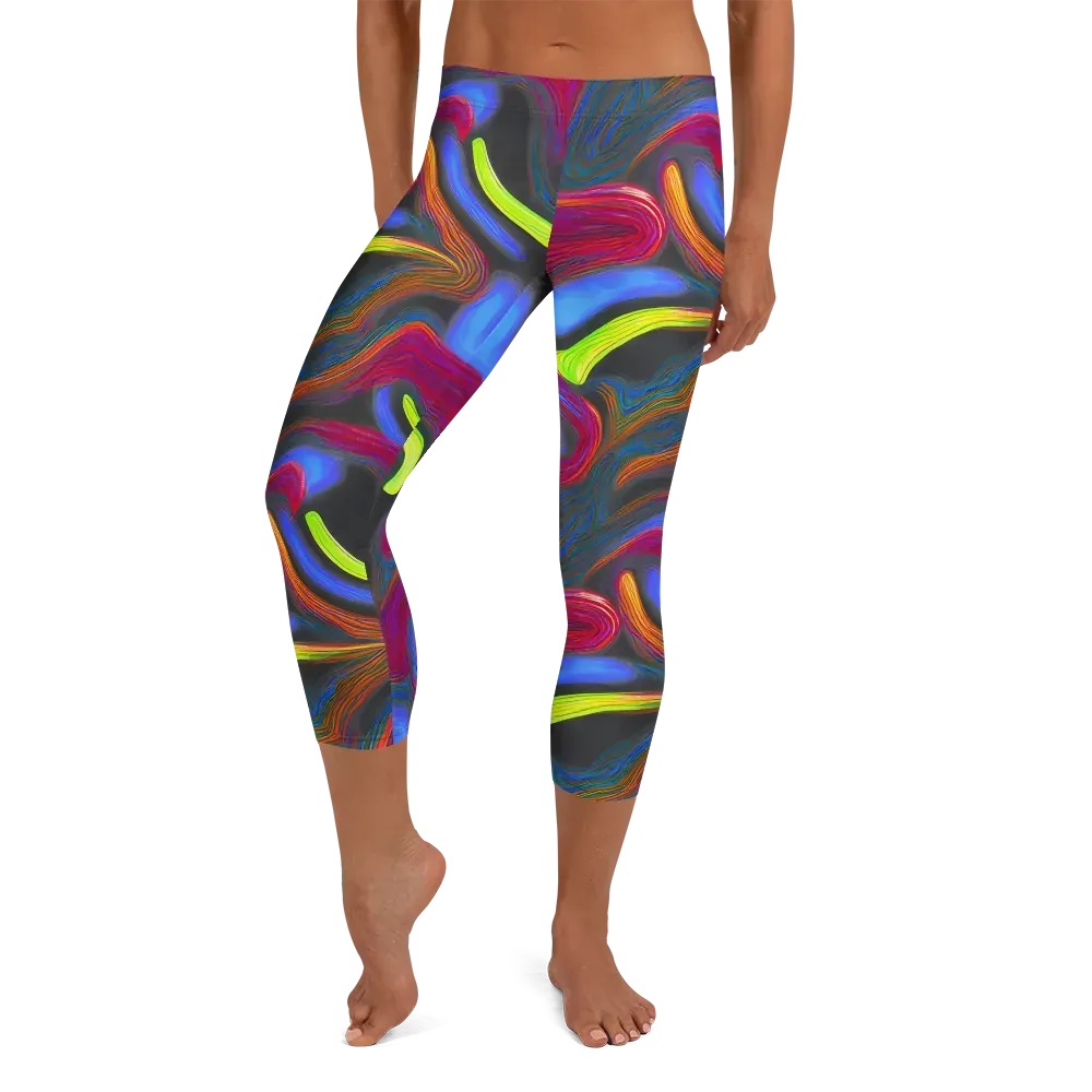 Electric Rivers on Capri Leggings — Front