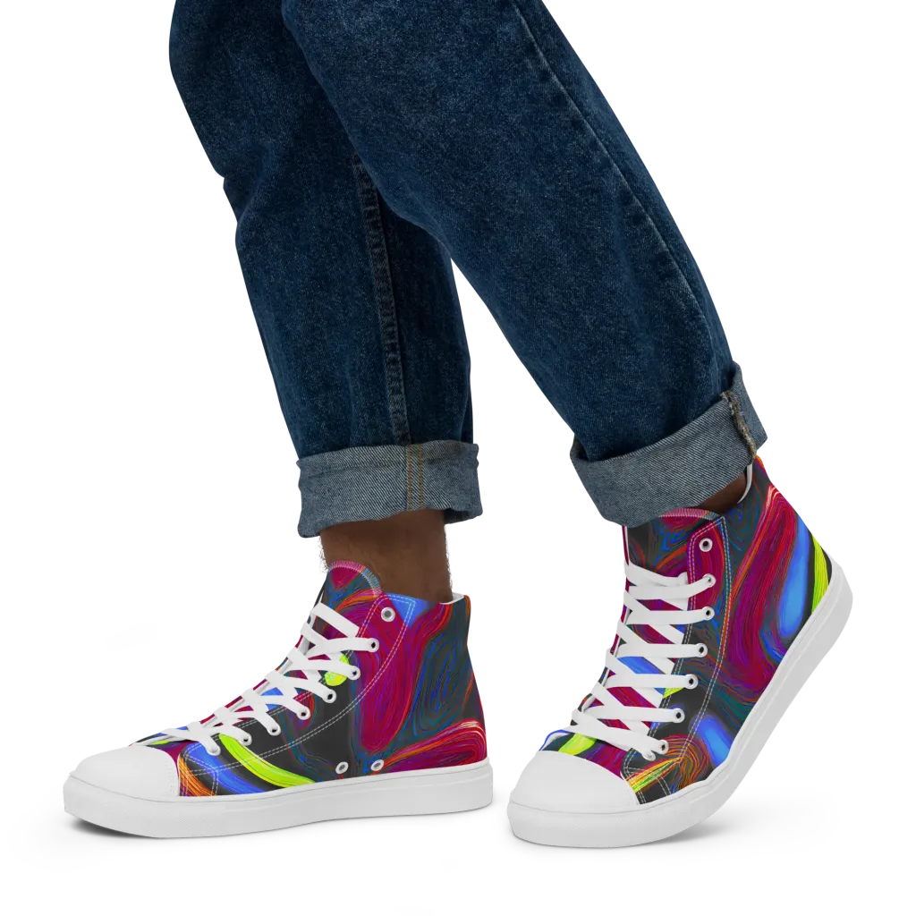 Electric Rivers on Men's High Top Canvas Shoes — Left