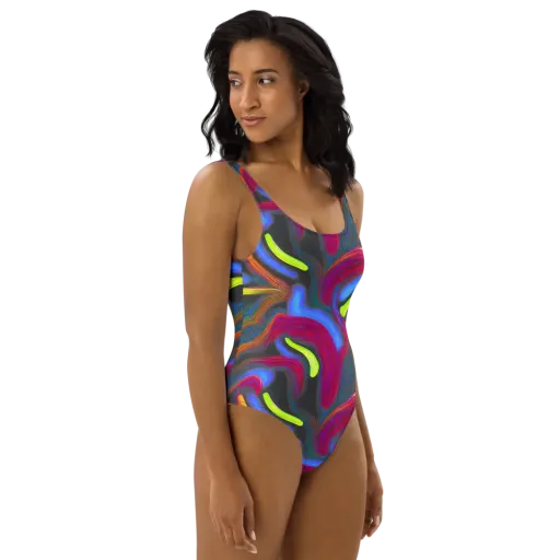 Electric Rivers on a One-Piece Swimsuit