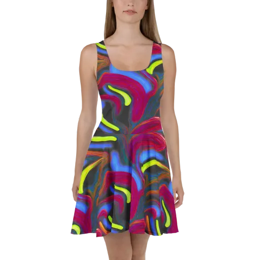 Electric Rivers on a Skater Dress