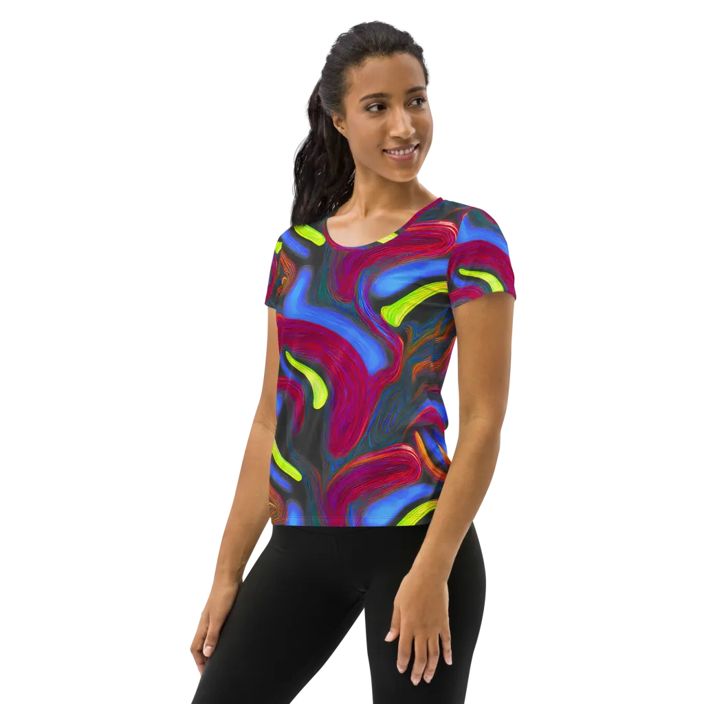 Electric Rivers on Women's Athletic T-Shirt — Left
