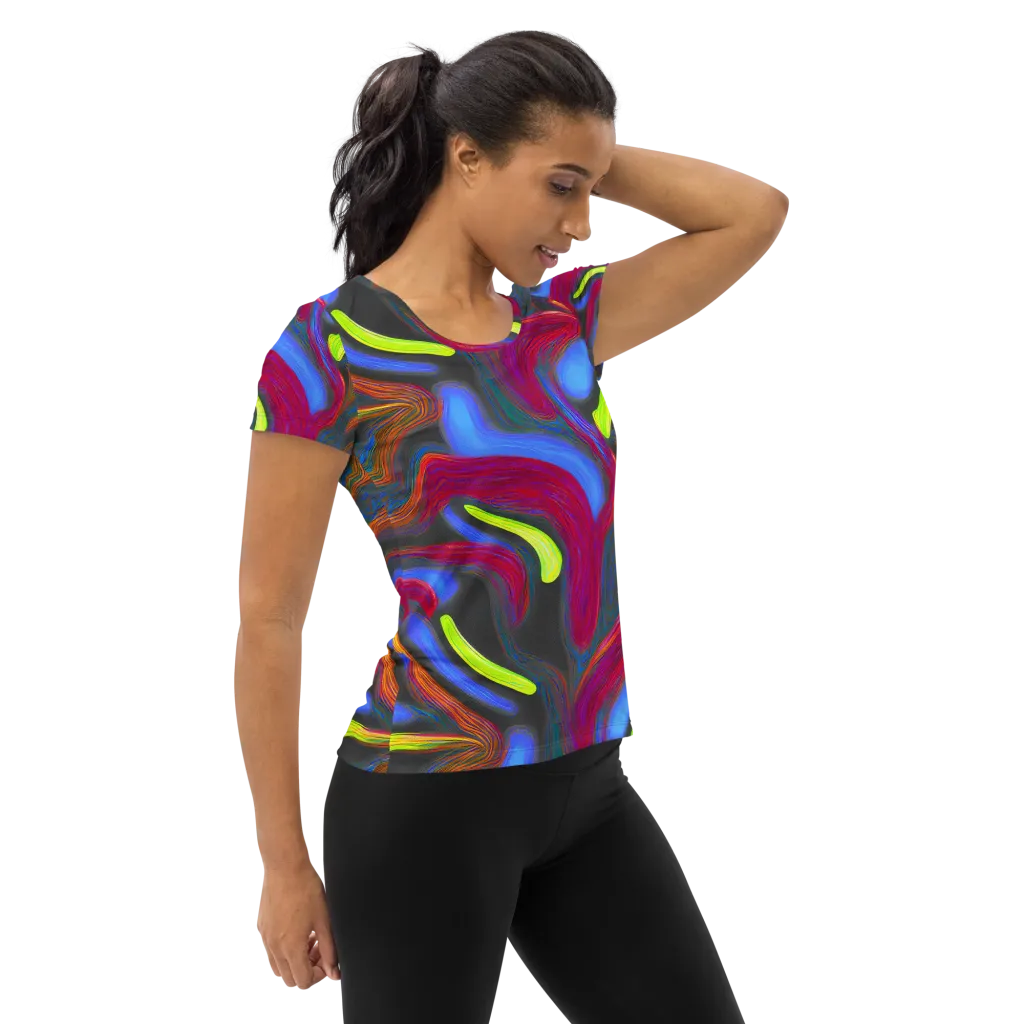 Electric Rivers on Women's Athletic T-Shirt — Right