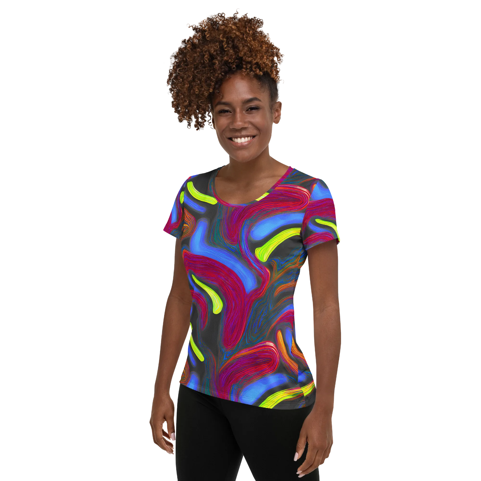 Electric Rivers on Women's Athletic T-Shirt — Left