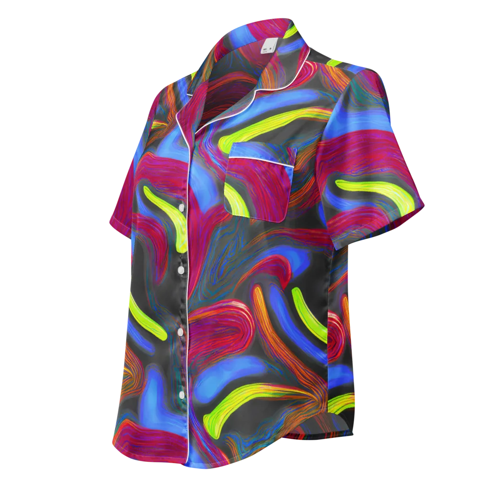 Electric Rivers on Women's Short Sleeve Pajama Top — Left Front