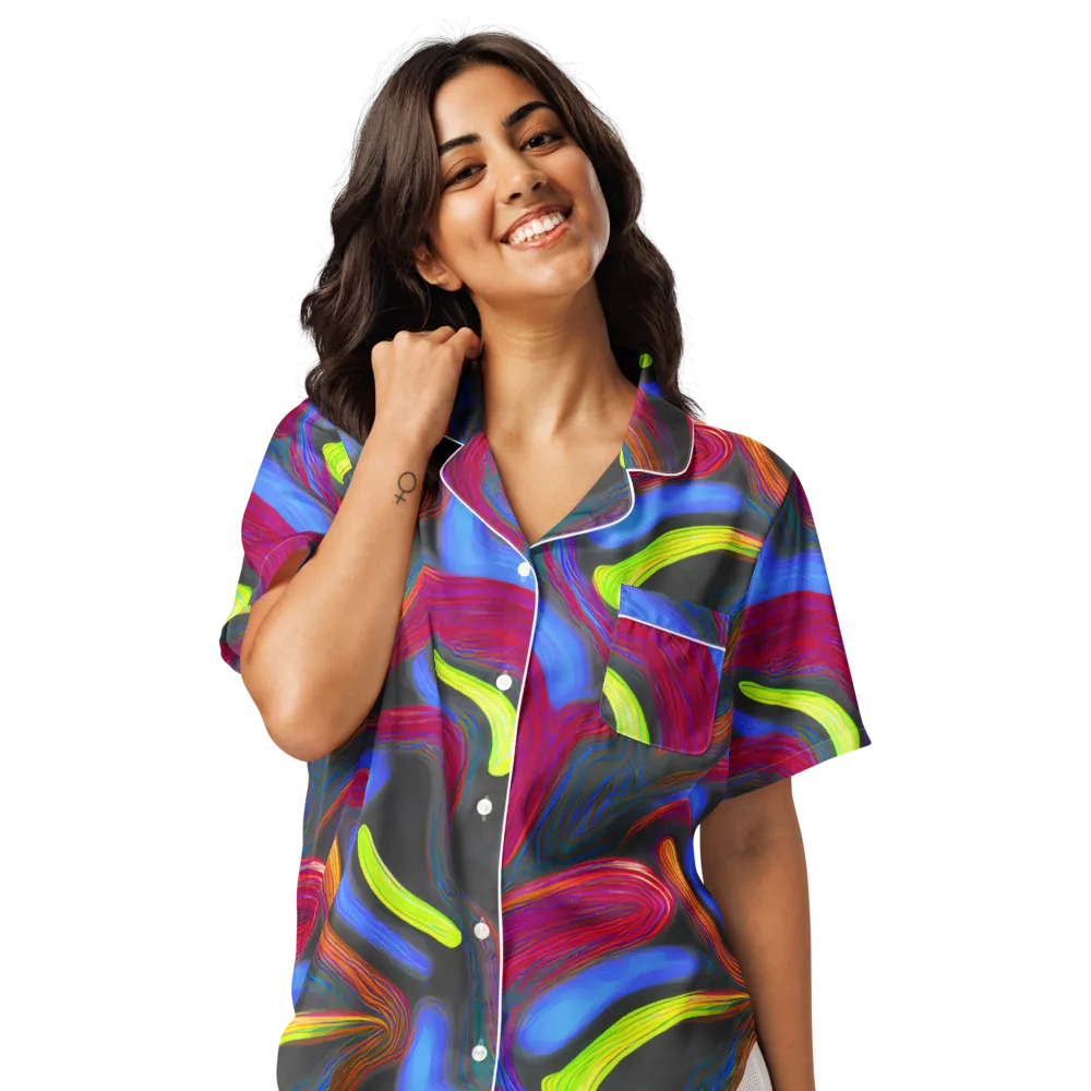 Electric Rivers on Women's Short Sleeve Pajama Top — Front