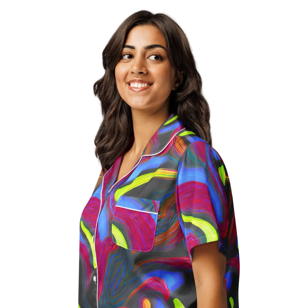 Electric Rivers on Women's Short Sleeve Pajama Top — Left Front