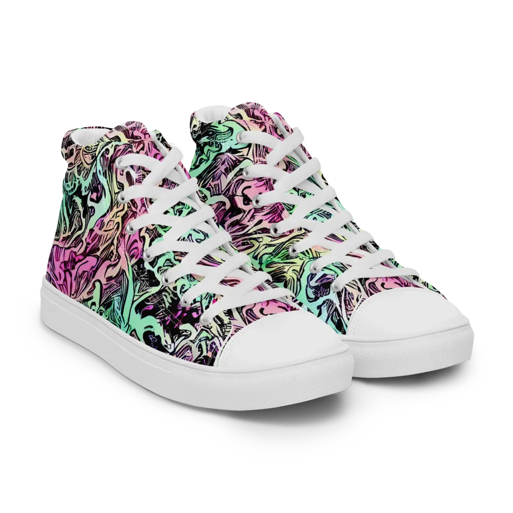 Pastel Voltage on Women's High Top Canvas Shoes — Right Front
