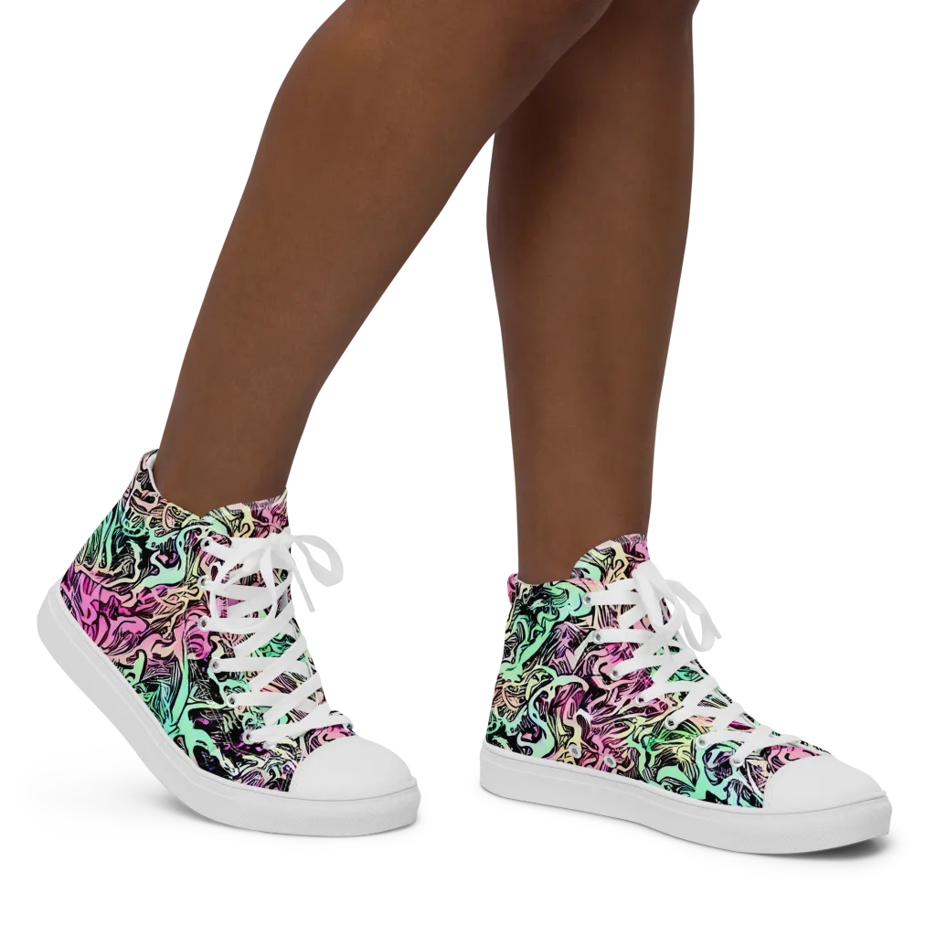 Pastel Voltage on Women's High Top Canvas Shoes — Right