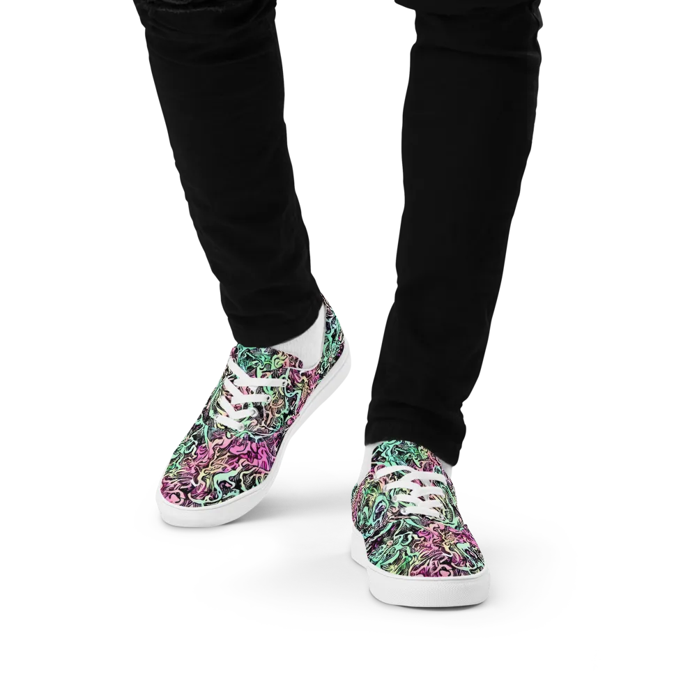 Pastel Voltage on Men's Lace-Up Canvas Shoes — Front