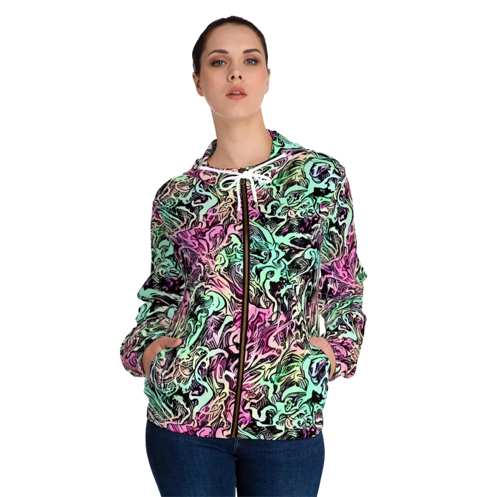 Pastel Voltage on Women's Full-Zip Hoodie — Front On Person