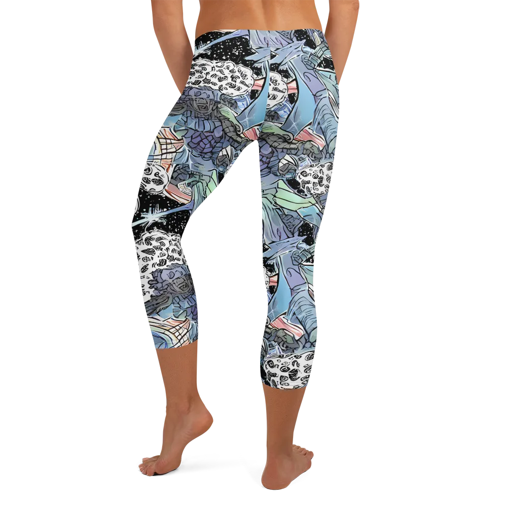 Icy Collage on Capri Leggings — Back