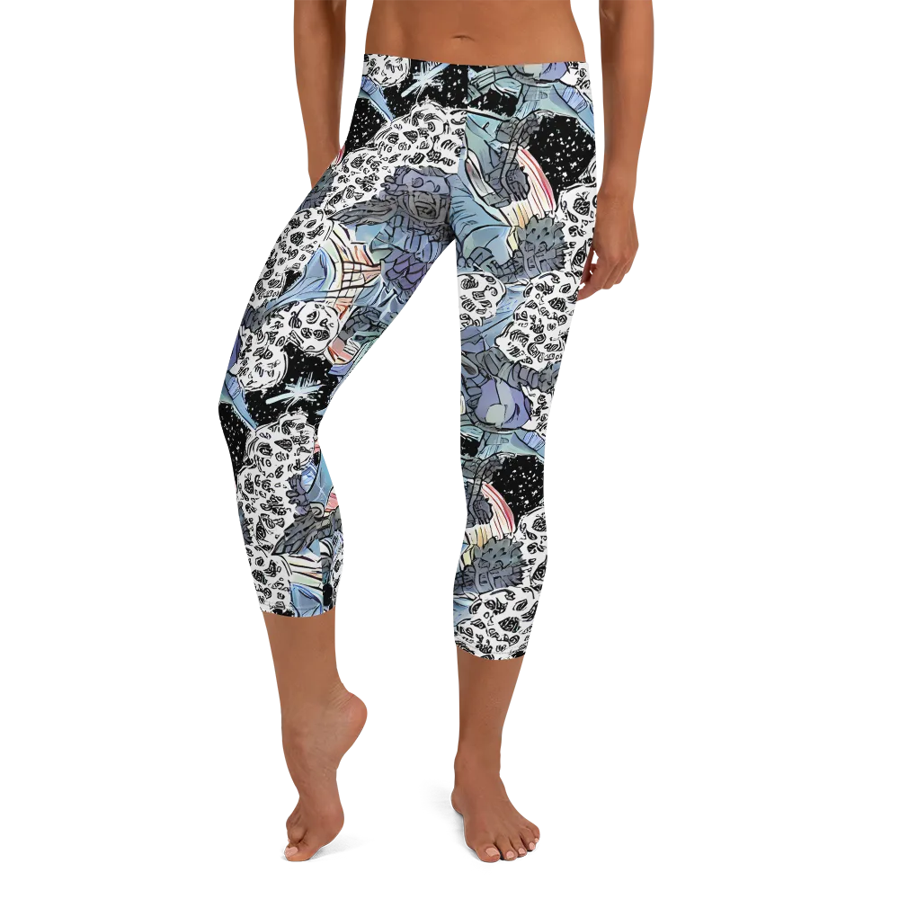 Icy Collage on Capri Leggings — Front