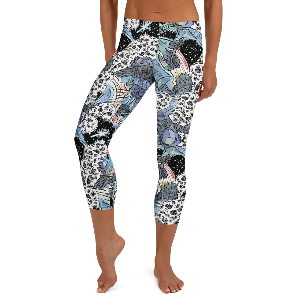 Icy Collage on Capri Leggings — Front