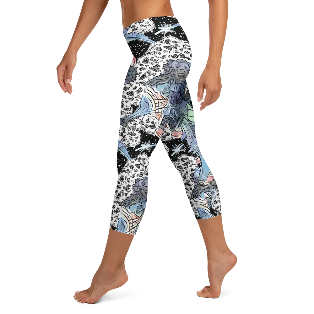 Icy Collage on Capri Leggings — Left
