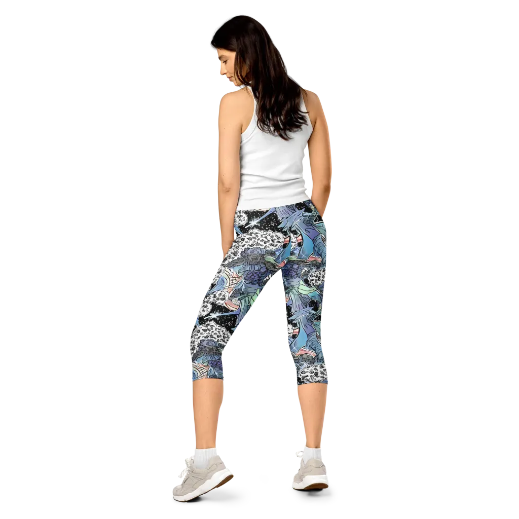 Icy Collage on Capri Leggings — Back