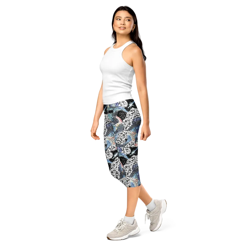 Icy Collage on Capri Leggings — Left Front
