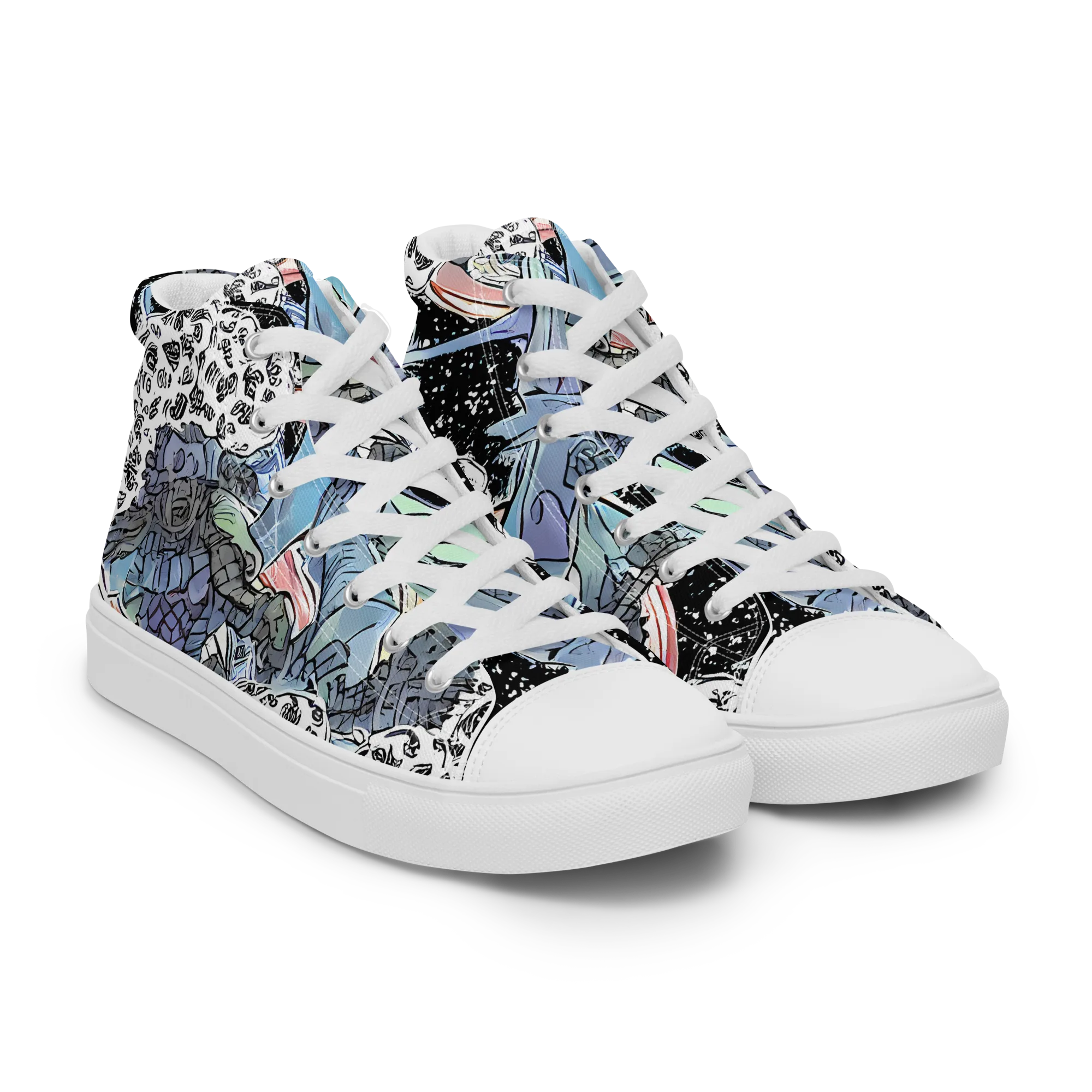 Icy Collage on Men's High Top Canvas Shoes — Right Front