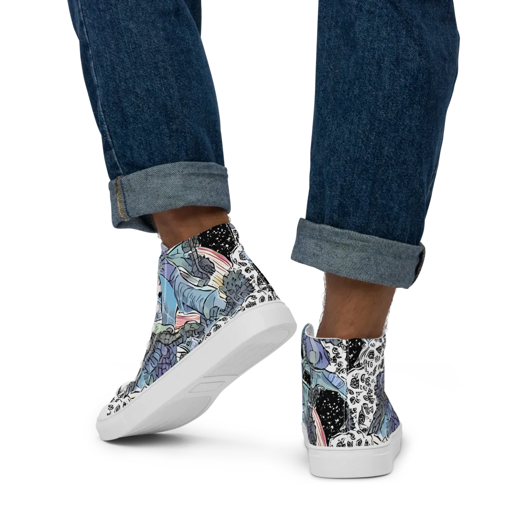 Icy Collage on Men's High Top Canvas Shoes — Back