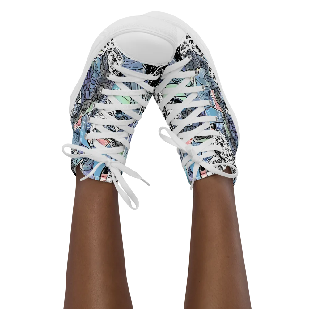 Icy Collage on Women's High Top Canvas Shoes — Front