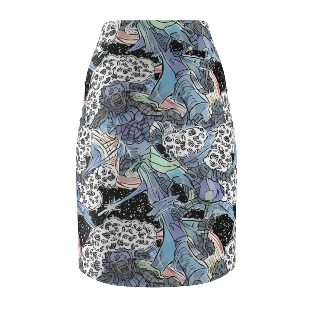 Icy Collage on Pencil Skirt — Back