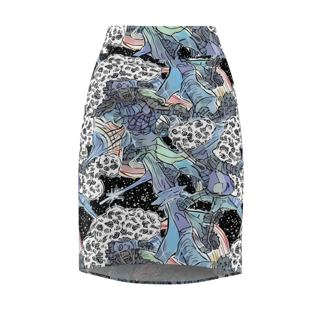 Icy Collage on Pencil Skirt — Front