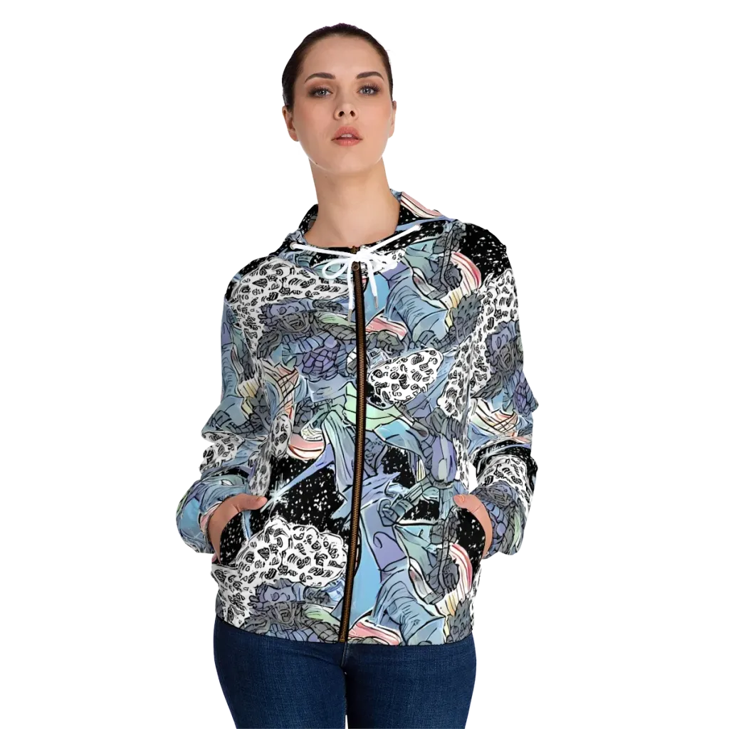 Icy Collage on Women's Full-Zip Hoodie — Front On Person