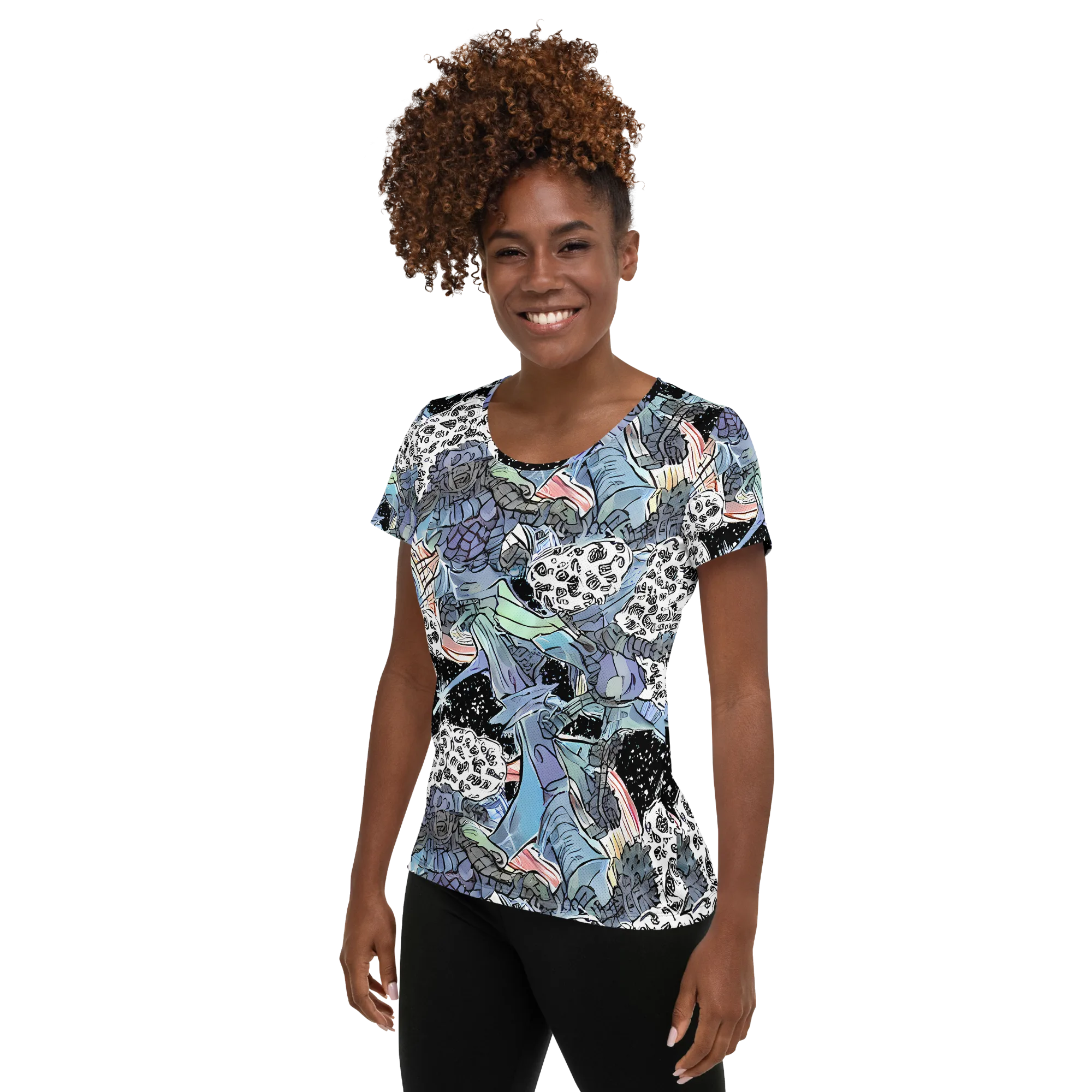 Icy Collage on Women's Athletic T-Shirt — Left